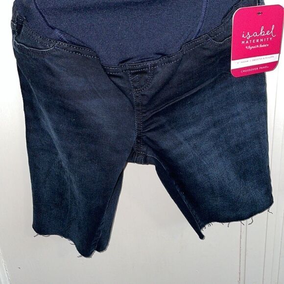 NWT Isabel Maternity dark denim Bermuda shorts with unfinished hems - Picture 3 of 7